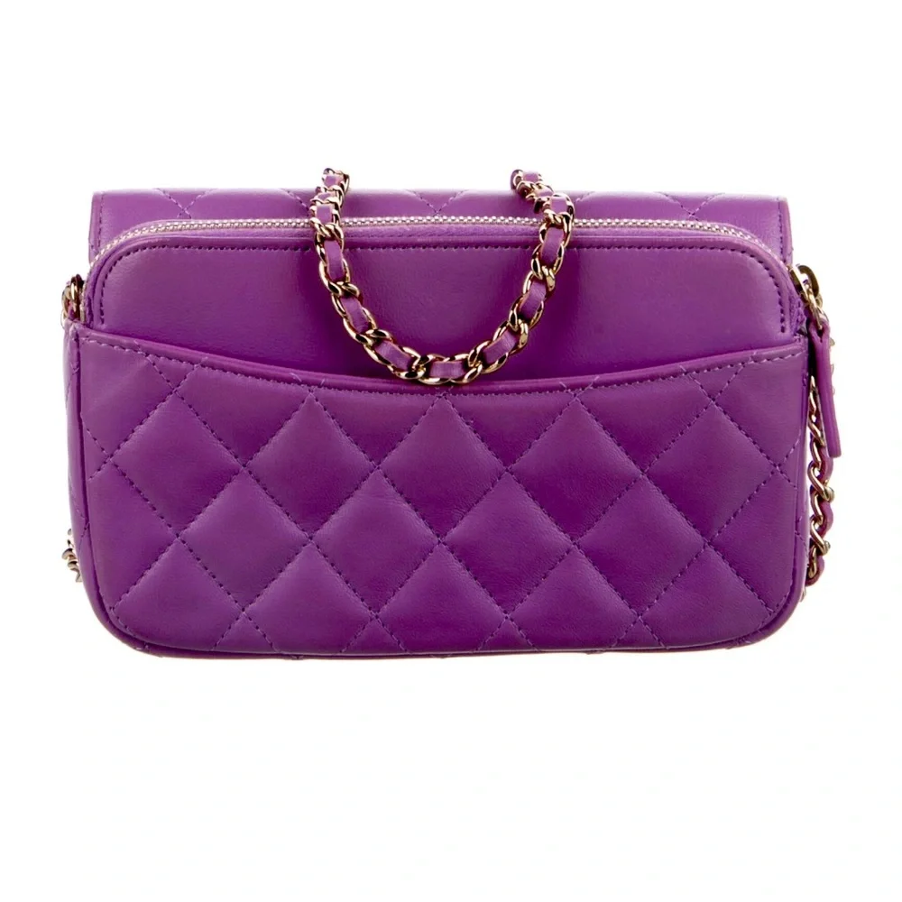 CHANEL Purple Quilted Mini Flap Bag with Gold Chain